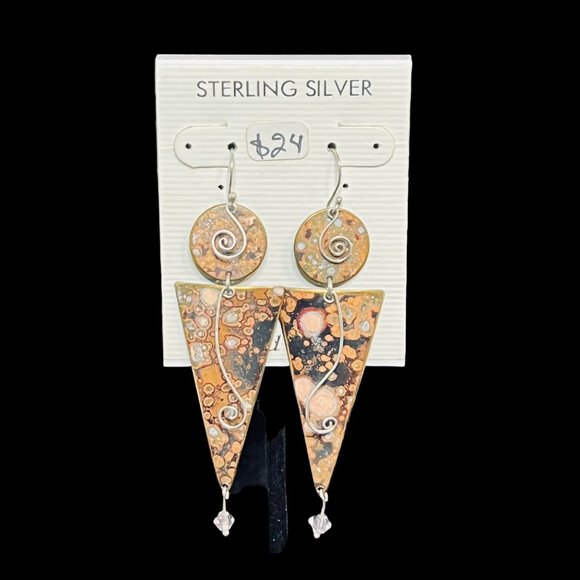 Silver Tone, Brown, Black And Cream Pierced Dangle Earrings (4930) - Picture 1 of 6